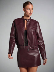 burgundy faux leather jacket