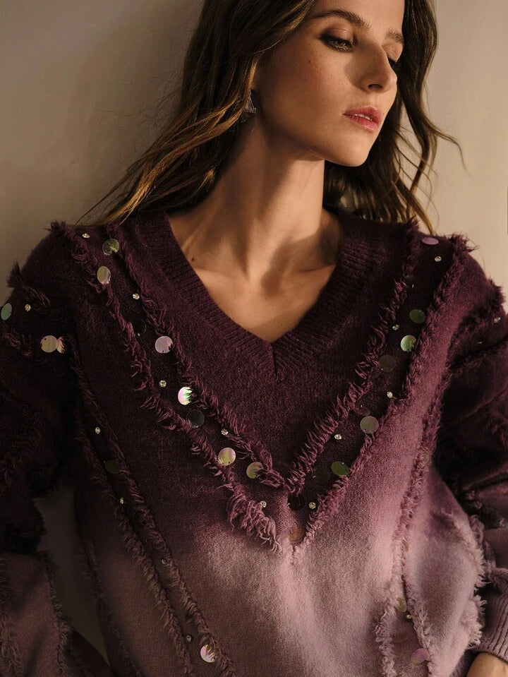 Ombre Purple Knit Sweater for Women – Cozy Winter Style