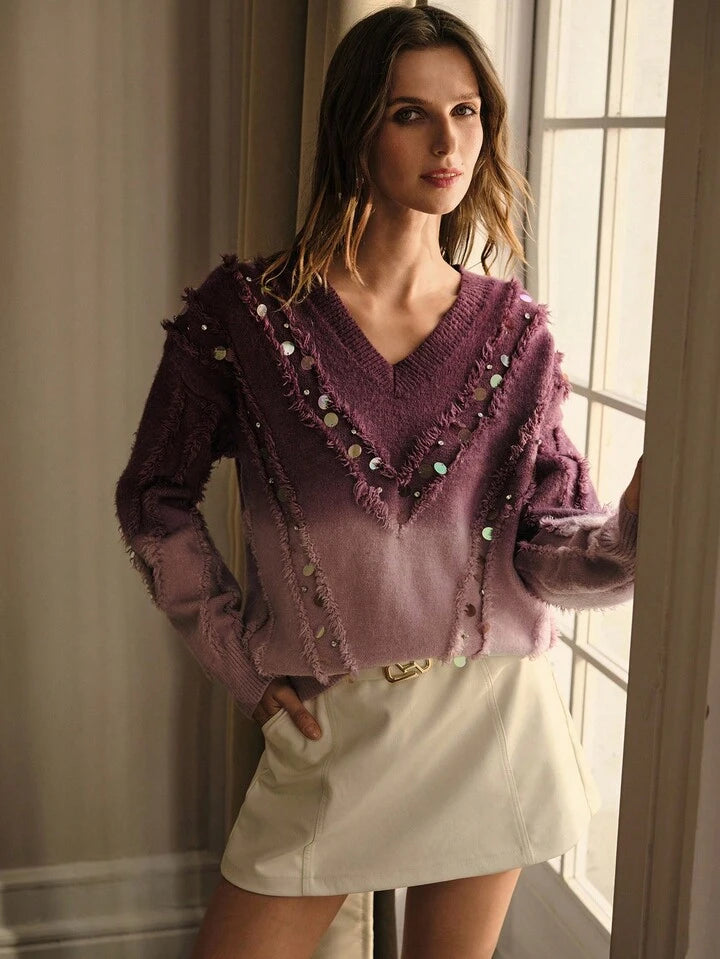 Ombre Purple Knit Sweater for Women – Cozy Winter Style