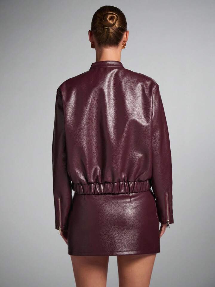 burgundy faux leather jacket