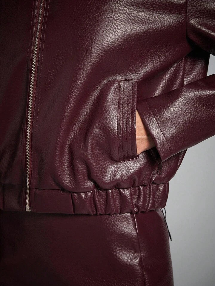 burgundy faux leather jacket