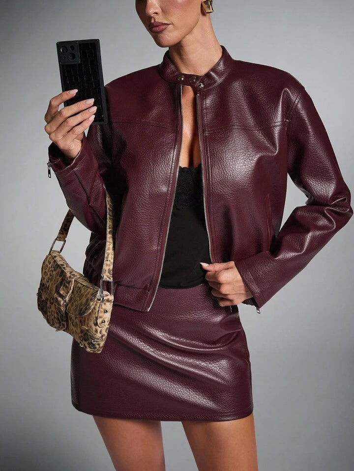 burgundy faux leather jacket