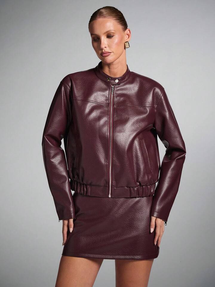 burgundy faux leather jacket