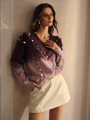 Ombre Purple Knit Sweater for Women – Cozy Winter Style