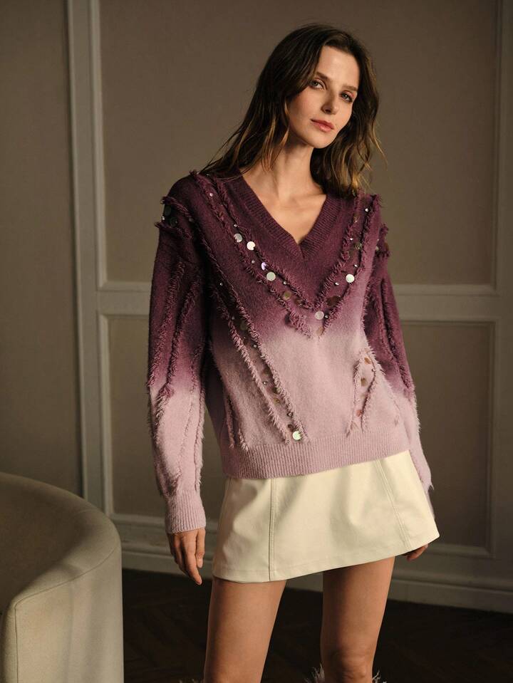 Ombre Purple Knit Sweater for Women – Cozy Winter Style