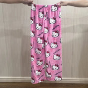 2024 Sanrio Anime Hello Kitty Pajamas Halloween Flannel Fashion Velvet Pants Girls Kawaii Cartoon Casual Fall Winter Home Pants