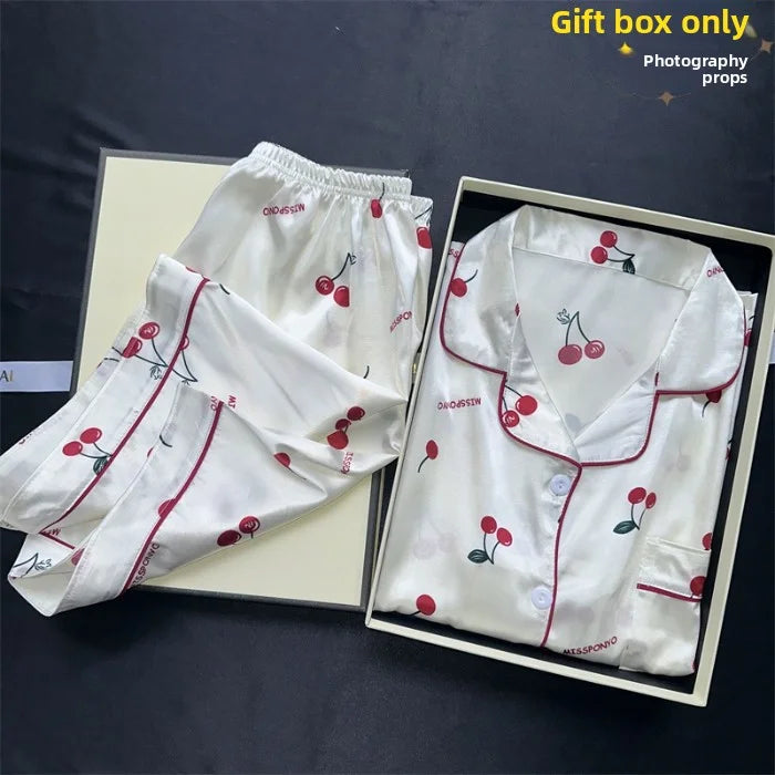 Cherry Print Satin Pajama Set