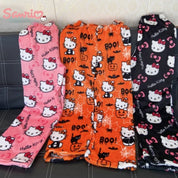 2024 Sanrio Anime Hello Kitty Pajamas Halloween Flannel Fashion Velvet Pants Girls Kawaii Cartoon Casual Fall Winter Home Pants