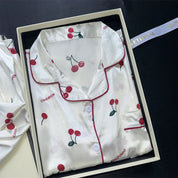 Cherry Print Satin Pajama Set