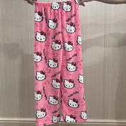 2024 Sanrio Anime Hello Kitty Pajamas Halloween Flannel Fashion Velvet Pants Girls Kawaii Cartoon Casual Fall Winter Home Pants