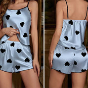 Women's Pajama Set Pajamas T-Shirts Shorts Pink Heart-Shaped Print Round Neck T-Shirt Ice Silk Top Comfortable Casual Summer 