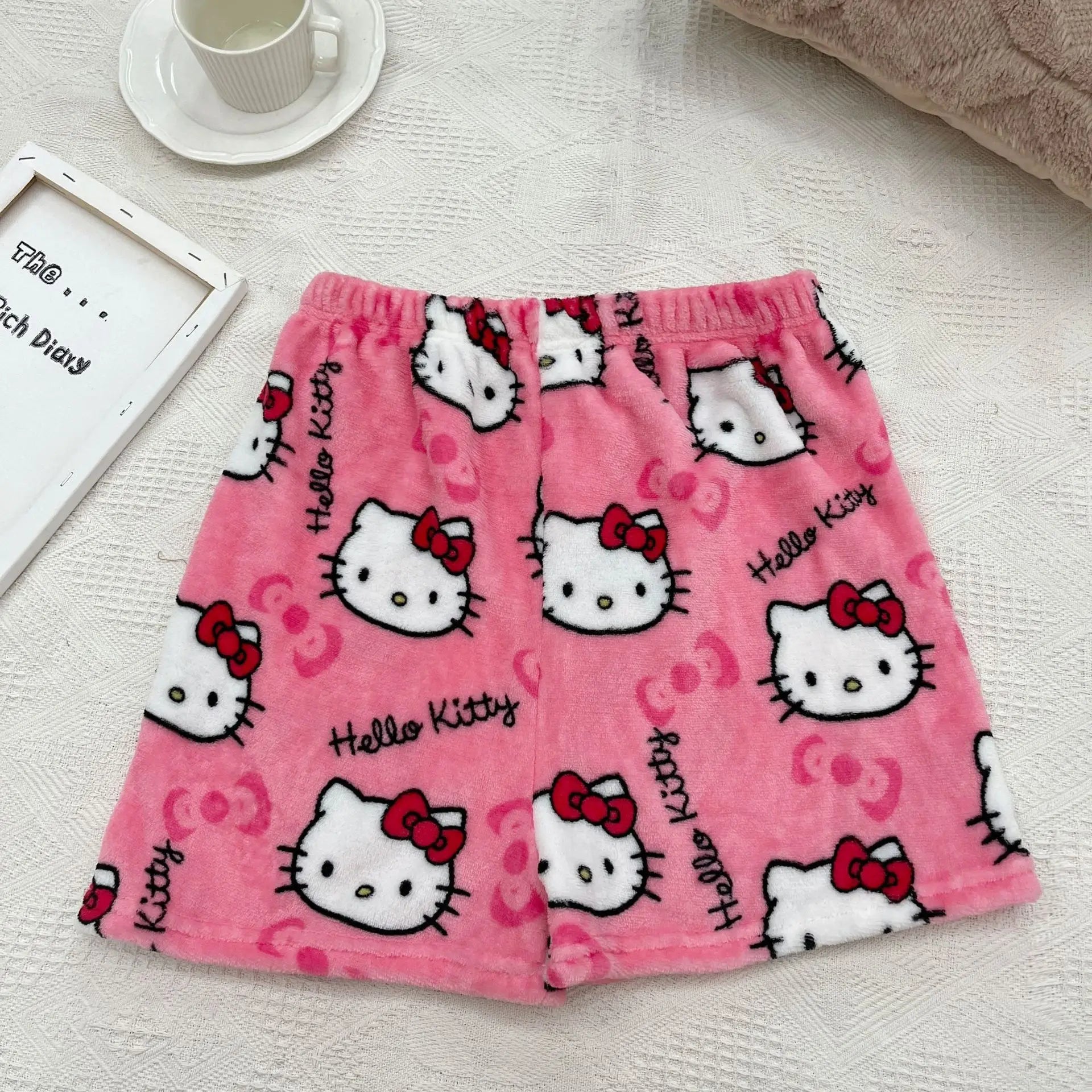 2024 Sanrio Anime Hello Kitty Pajamas Halloween Flannel Fashion Velvet Pants Girls Kawaii Cartoon Casual Fall Winter Home Pants
