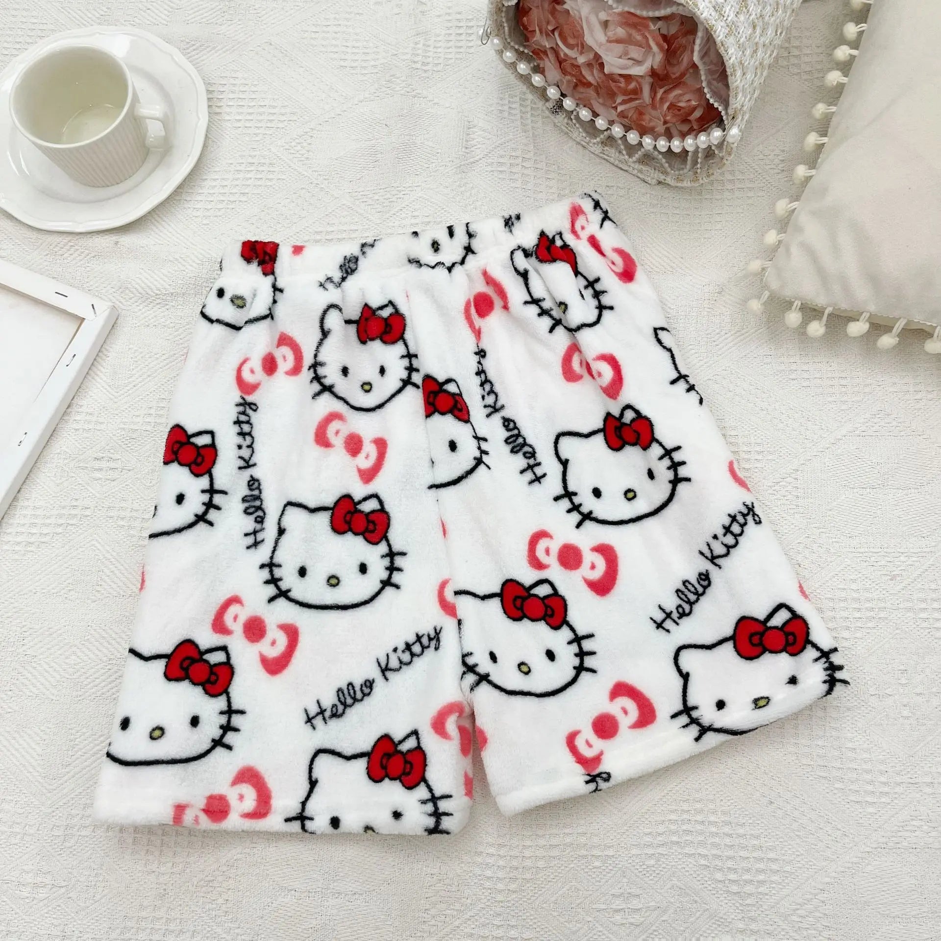 2024 Sanrio Anime Hello Kitty Pajamas Halloween Flannel Fashion Velvet Pants Girls Kawaii Cartoon Casual Fall Winter Home Pants