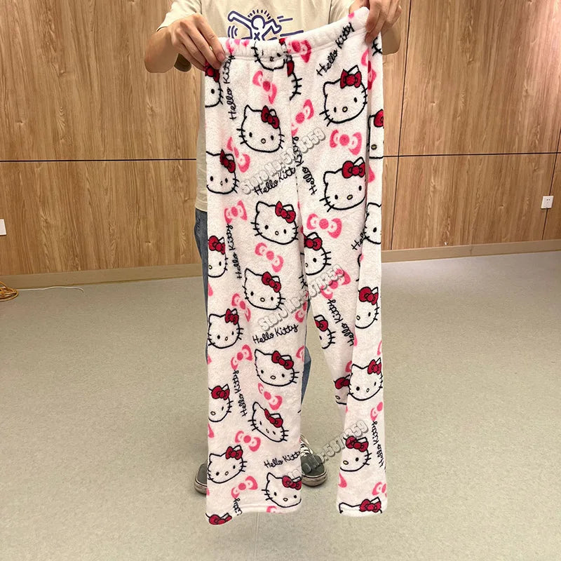New Sanrio Y2k Autumn Hello Kitty Batman Pajama Pants Cartoon Hip Hop Ladies Warm Casual Flannel Cute Pants Plush Style Clothing